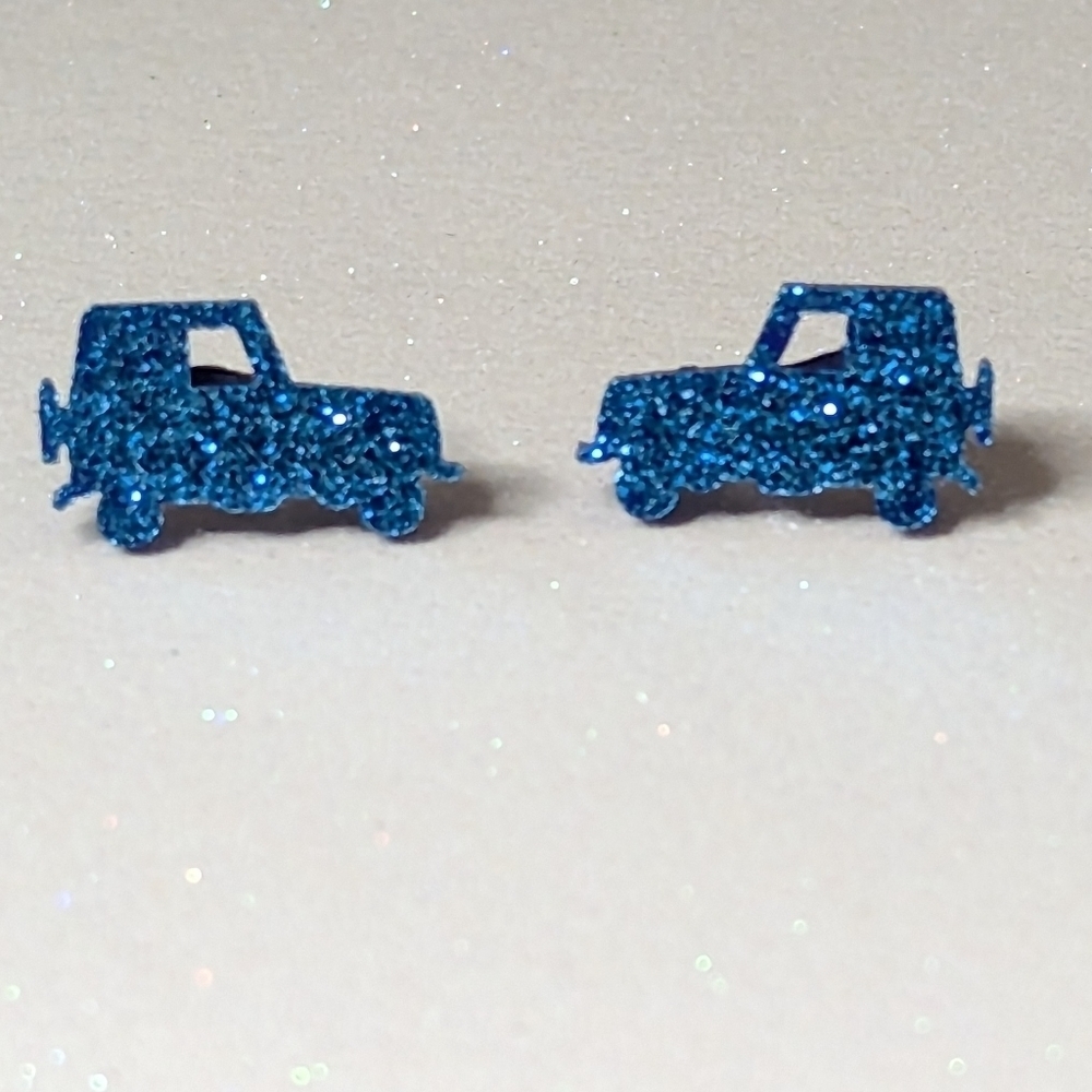 Jeep Blue Glitter Acrylic Stud Earrings